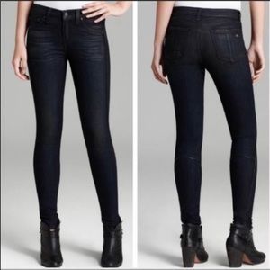 Rag & Bone Jean Dark Wash Skinny Size 26 With Leather Accent